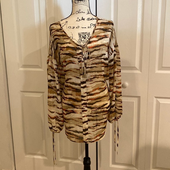 Lane Bryant Tops - Lane Bryant Earthy Tones Sheer Blouse with Gold Tassels Size 18/20